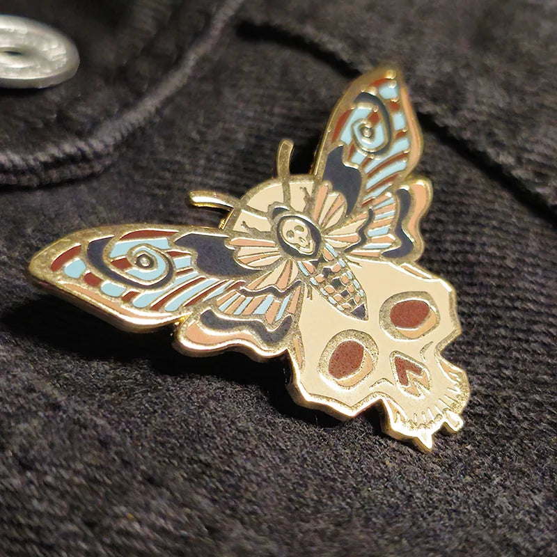 Death's Head Moth & Skull Enamel Pin