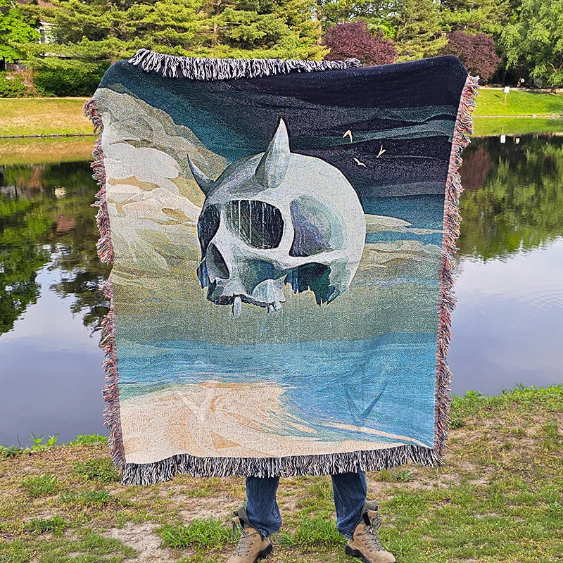 Skull Beach - Woven Tapestry Blanket